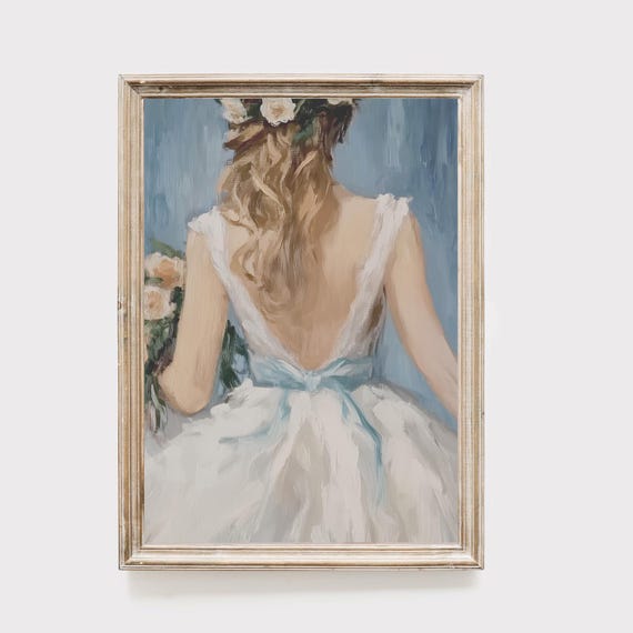 Woman In White Dress Art Print Wedding Day Painting Home Wall Decor
