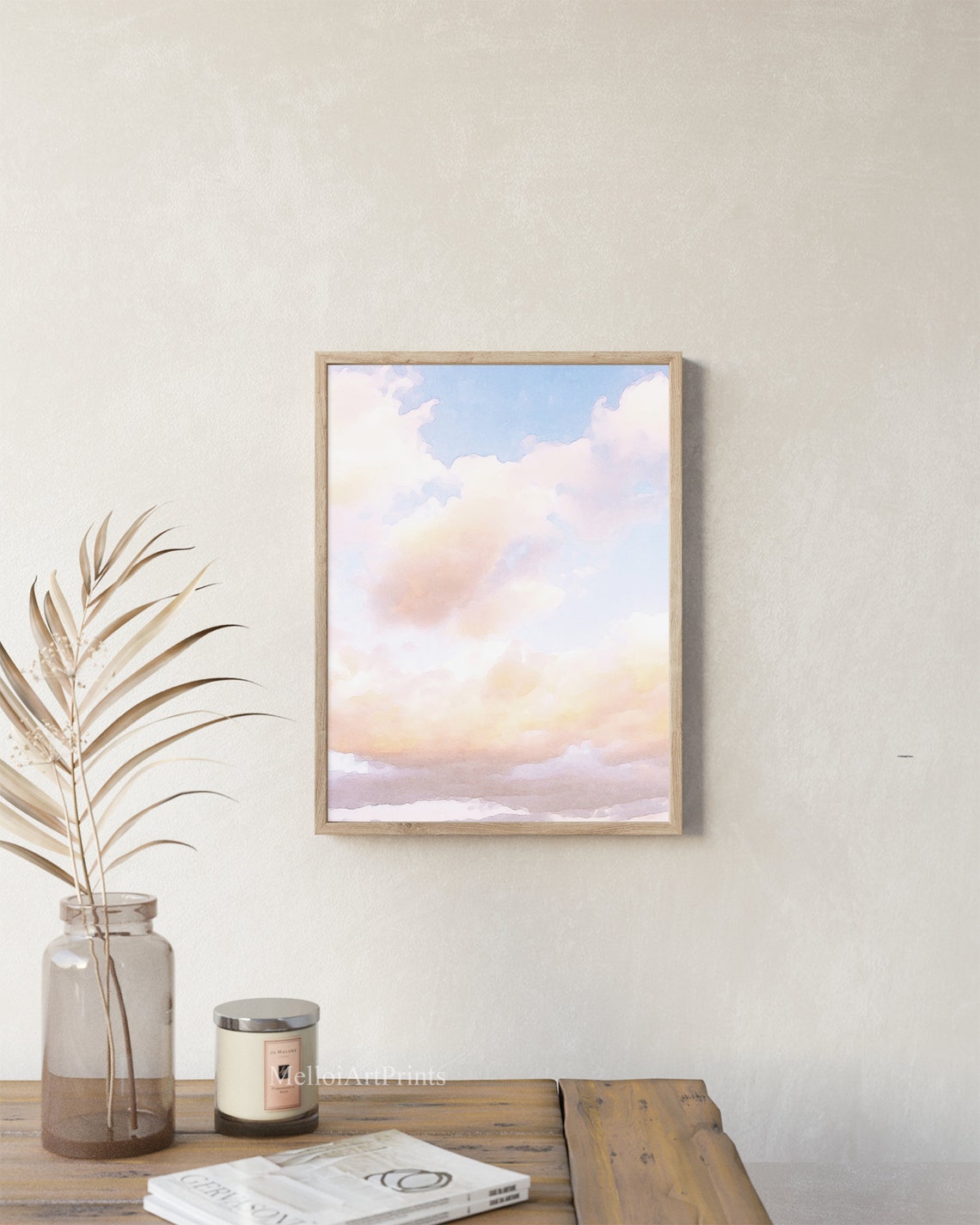 Pastel Vanilla Sky Cloud Watercolor Soft Neutral Sky Art Poster - Image 2