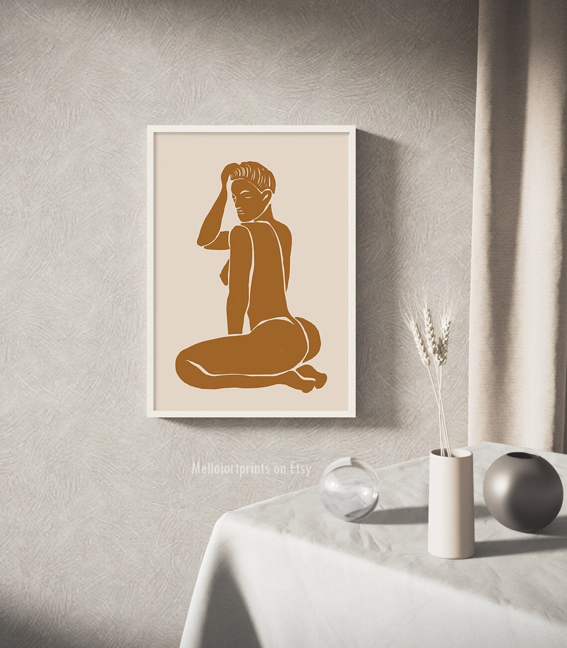 Seated Woman Silhouette Terracotta Woodcut Style Feminine Art Poster - Image 3