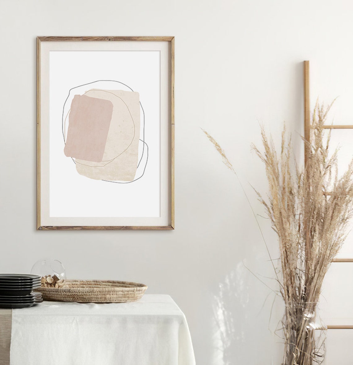 Layered Square Abstract Art Blush Cream Line Modern Wall Poster - Image 2