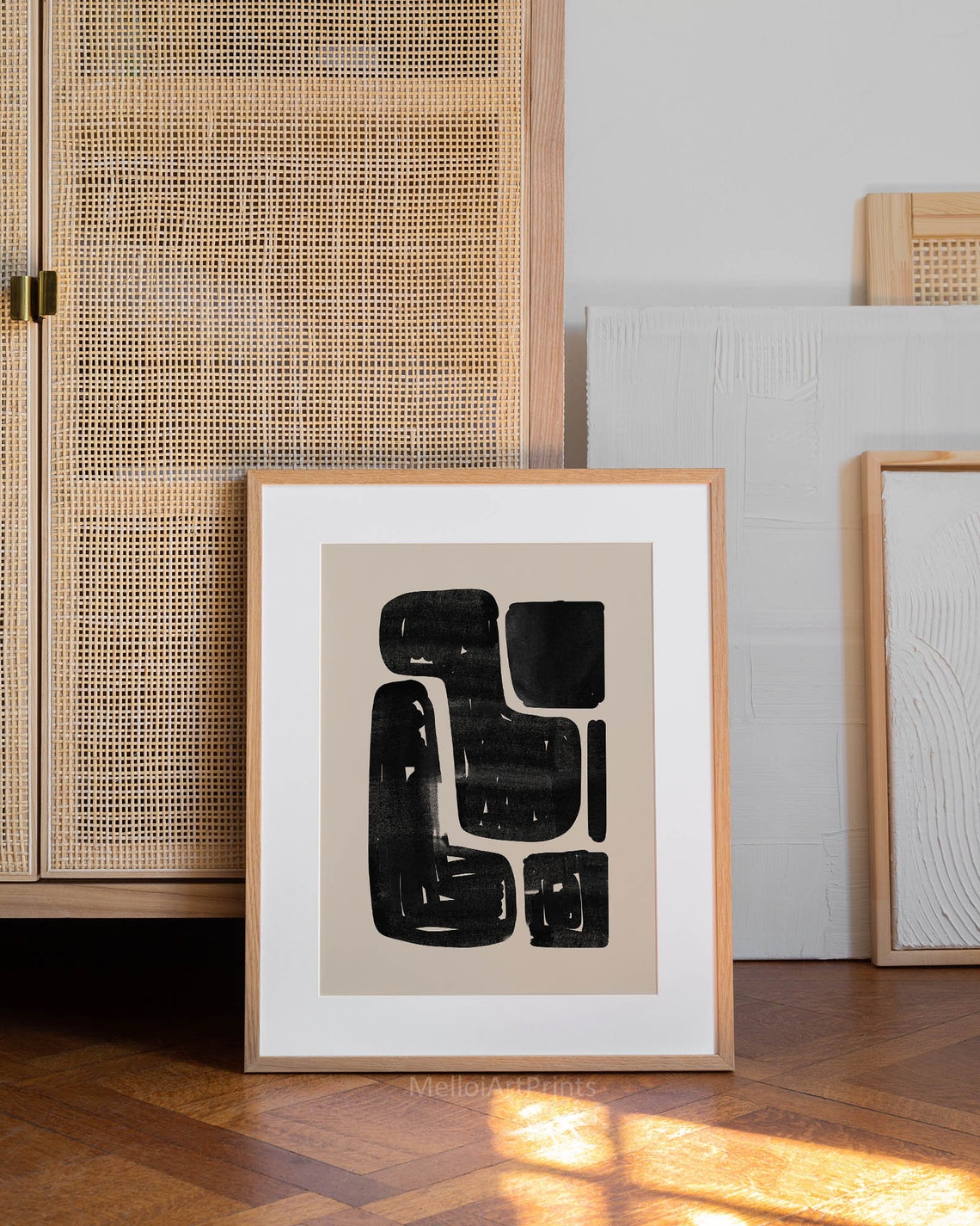 Black Brushstroke Abstract Art Beige Ink Block Modern Wall Poster - Image 2