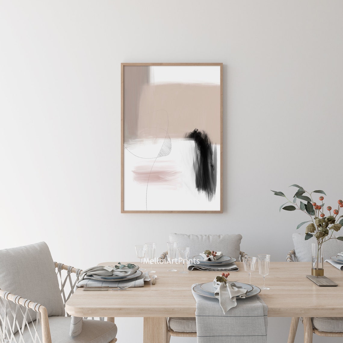 Black Ink Brushstroke Blush Abstract Minimalist Neutral Wall Art - Image 3