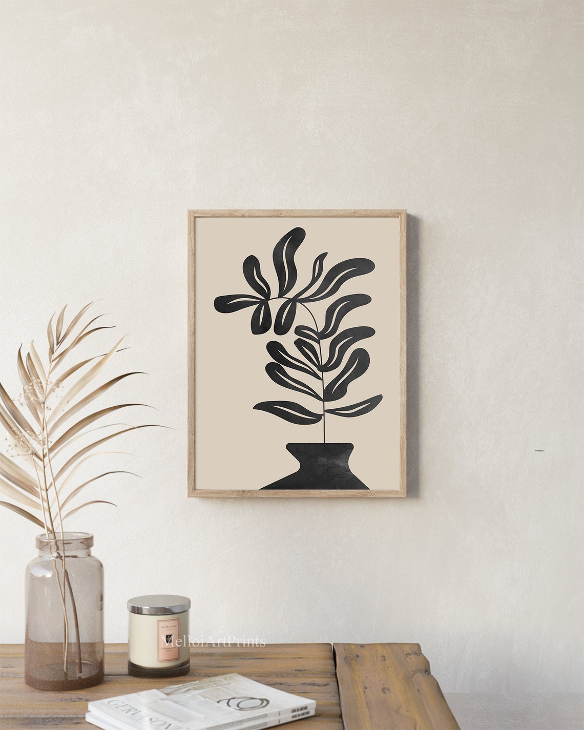 Black Botanical Branches Vase Silhouette Beige Minimalist Poster - Image 3