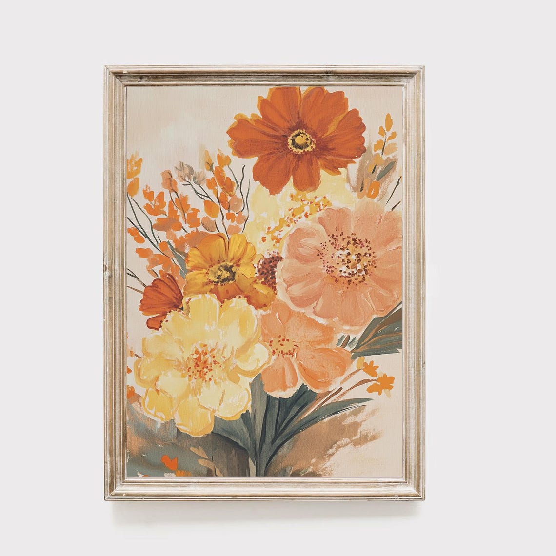 Burnt Orange Golden Yellow Wildflower Floral Boho Bouquet Wall Art