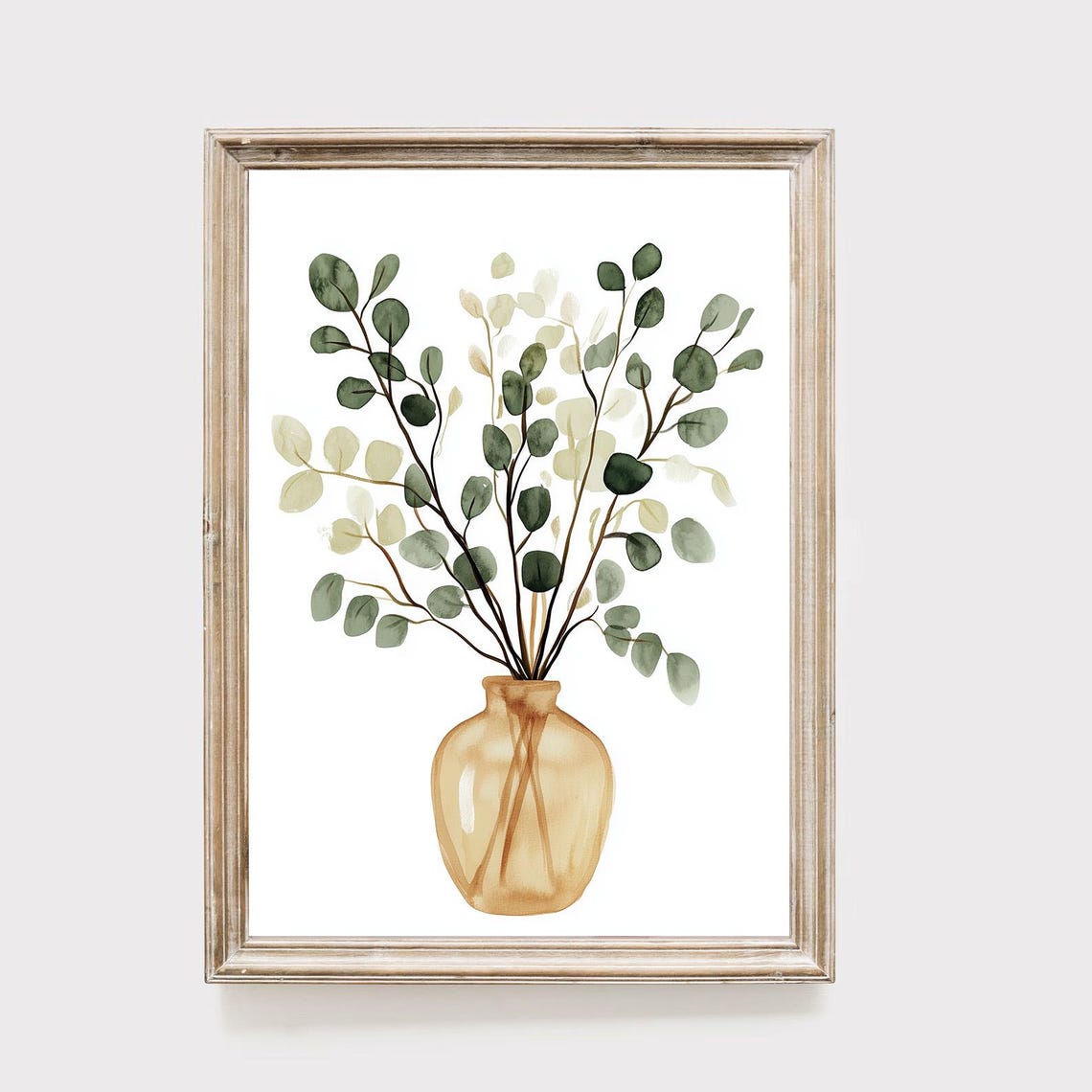 Watercolor Eucalyptus Branches Amber Vase Botanical Painting Poster