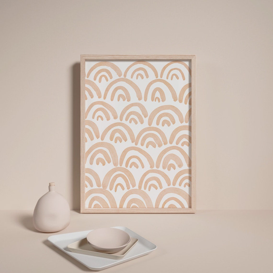 Blush Peach Scallop Rainbow Arch Pattern Nursery Boho Poster - Image 2