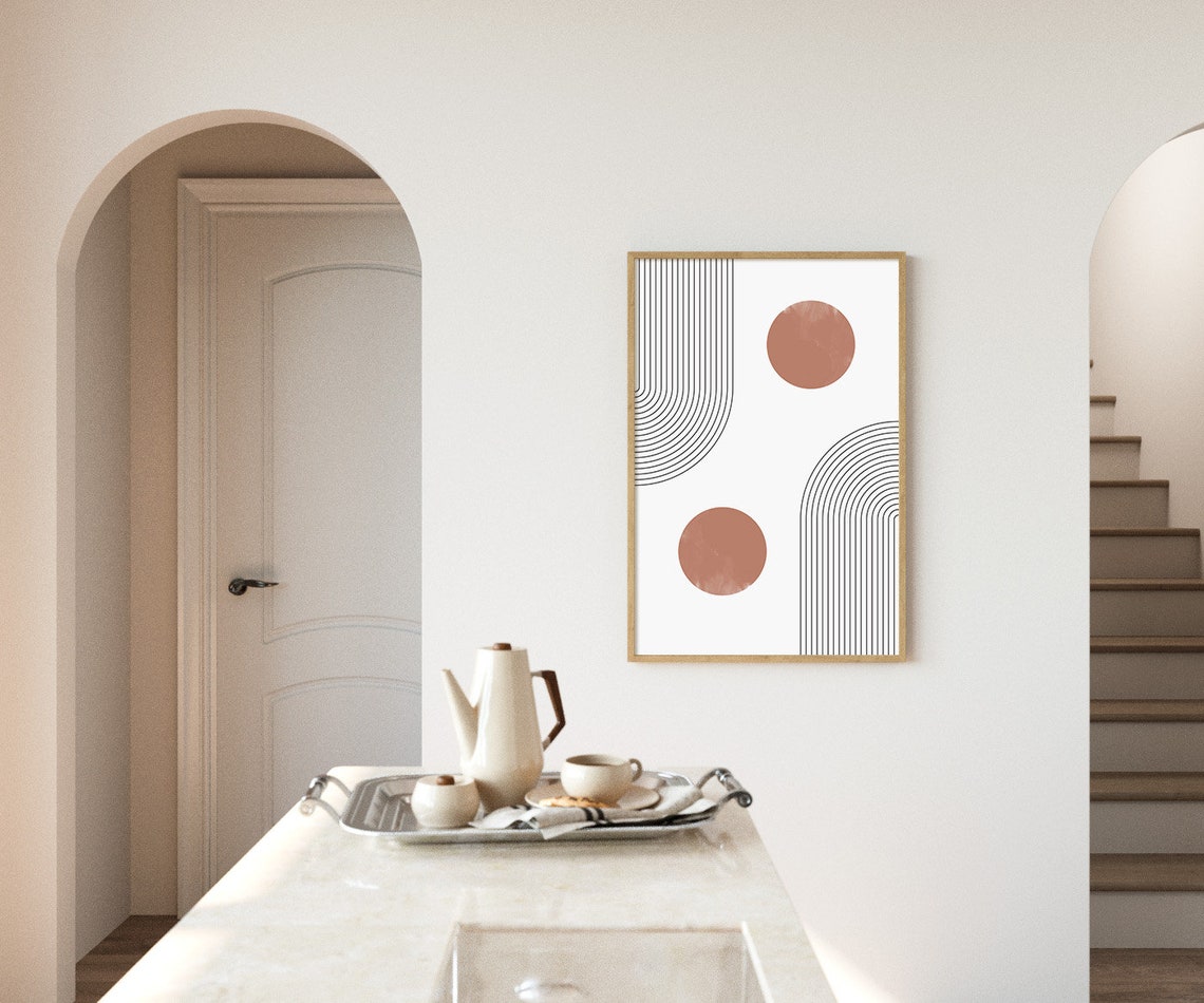 Mid Century Geometric Arch Black Lines Terracotta Circles Poster - Image 3