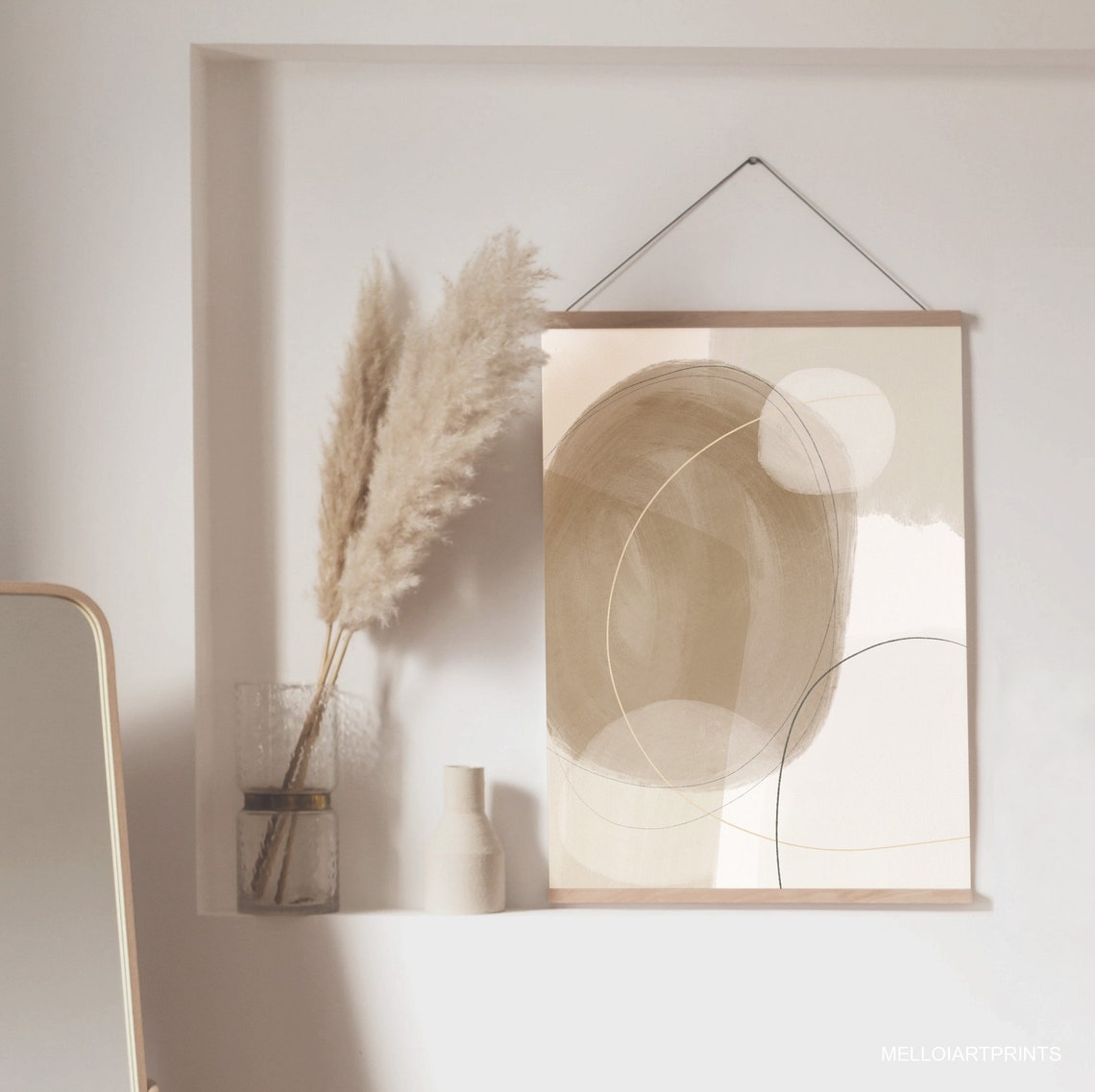 Beige Tan Abstract Swirl Thin Lines Soft Modern Elegant Poster - Image 2