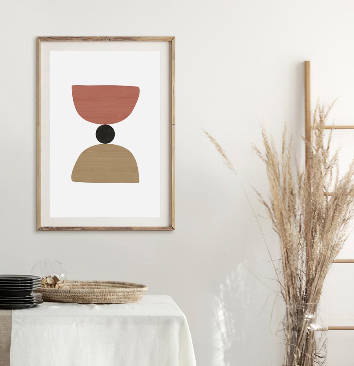 Terracotta Geometric Totem Shapes Black Dot Mid Century Modern Poster - Image 2