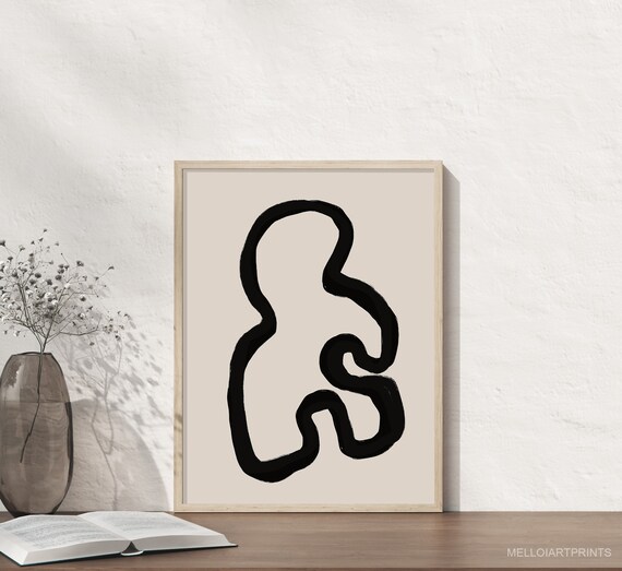 Beige Black Print Abstract Wall Art Boho Decor Abstract Print Minimalist Painting Wall Art Line Art Decor Print