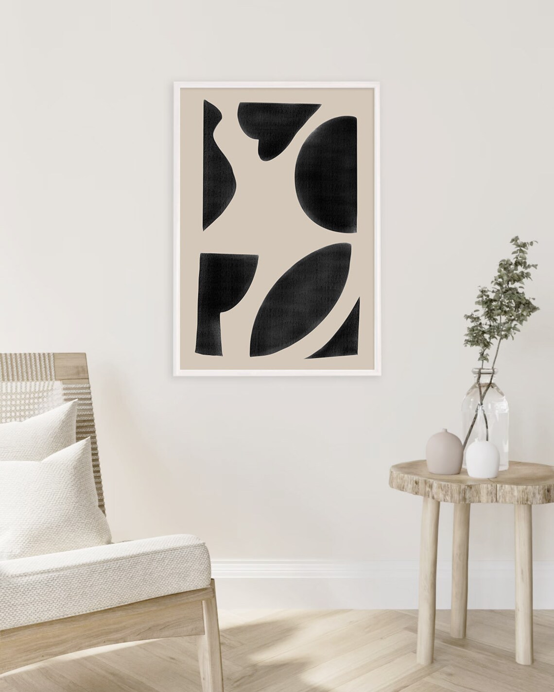 Beige Black Modern Abstract Line Art Print - Image 2