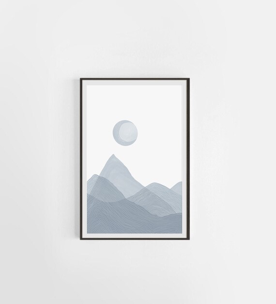 Blue Mountain Painting Classic Blue Color Art Modern Wall Art Pastel Blue Painting Abstract Art Print Minimalist Print