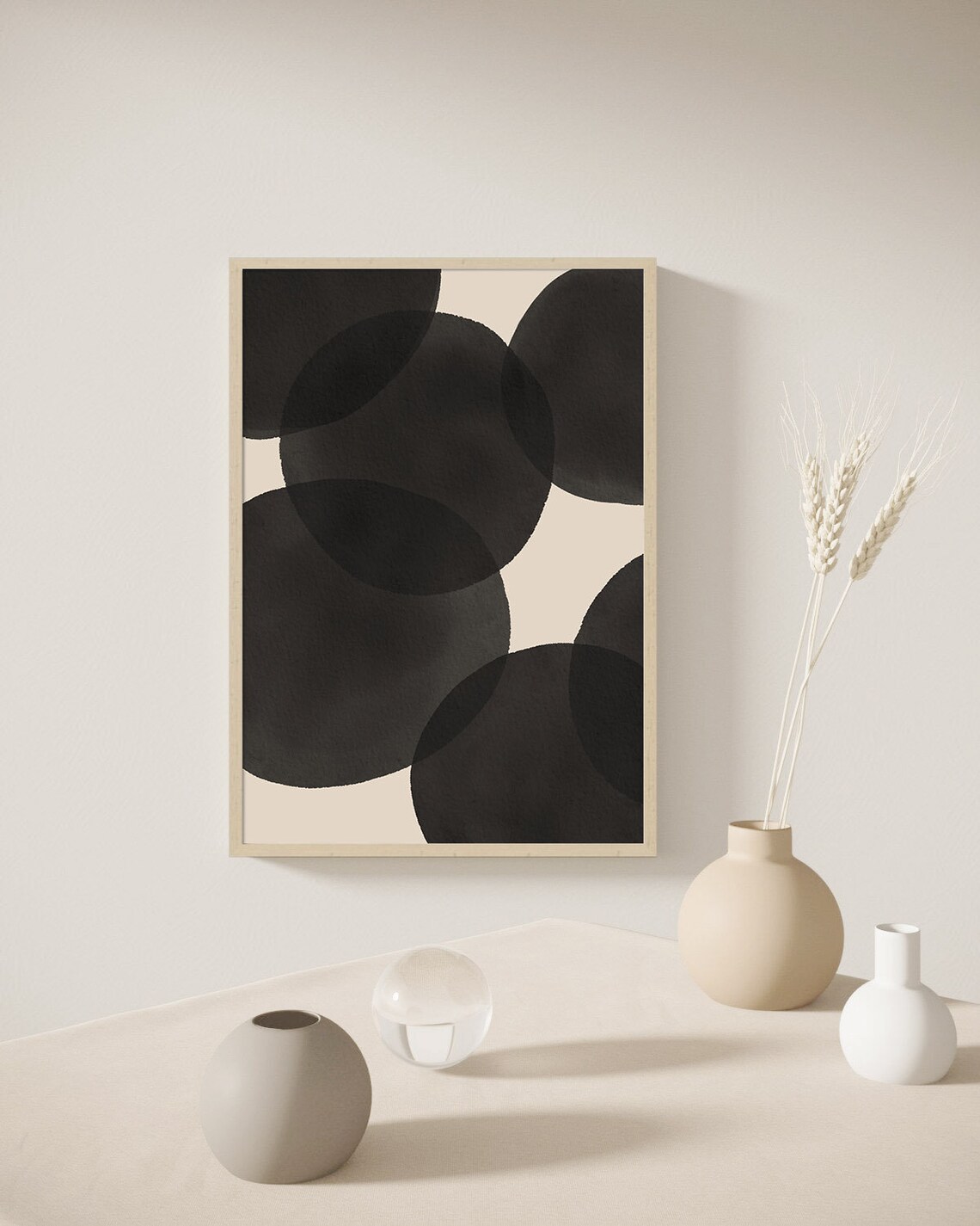 Black Watercolor Circles Overlapping Cream Modern Monochrome Poster