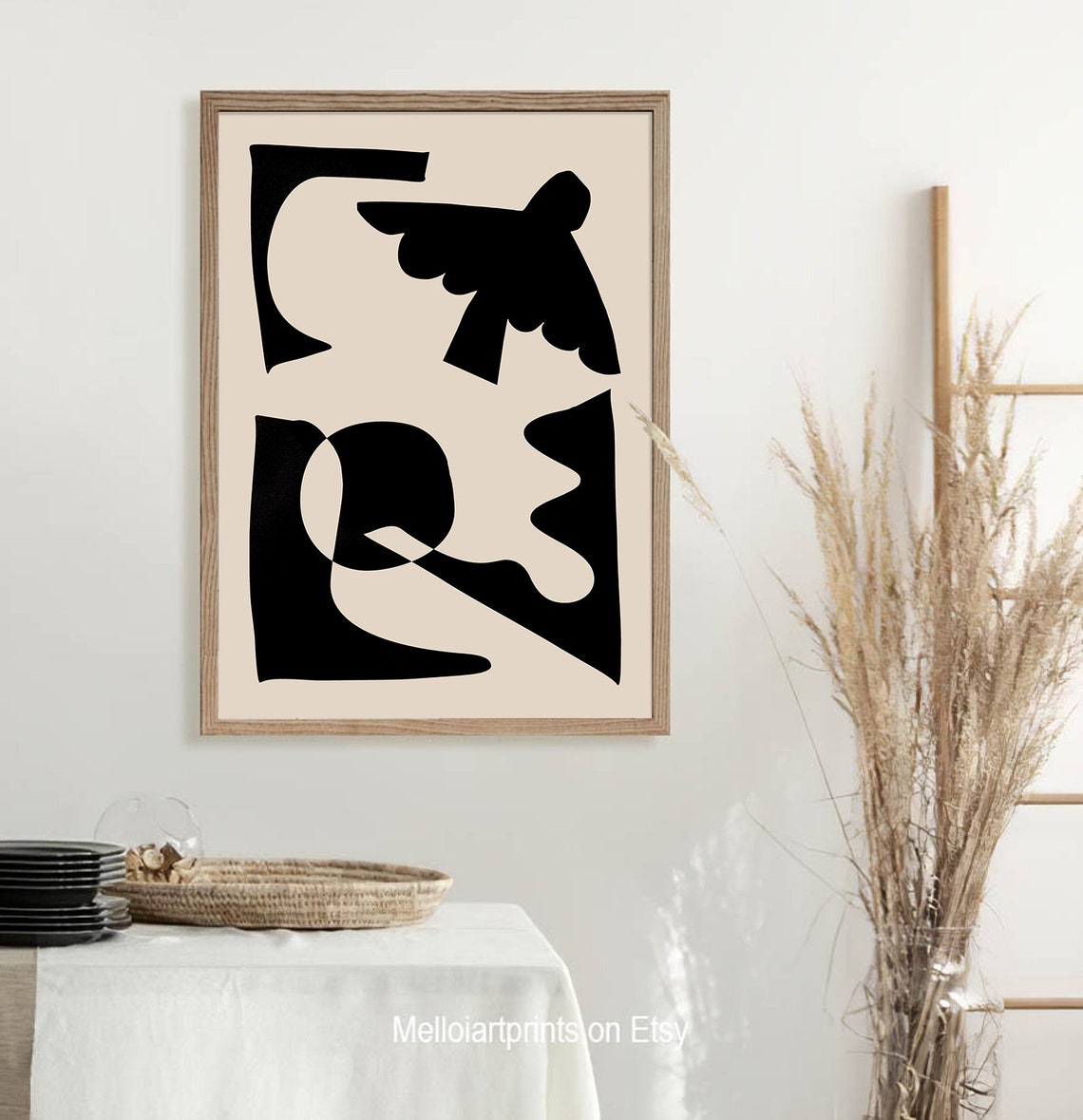 Black Abstract Shapes Art Cream Bold Cutout Modern Wall Poster - Image 3
