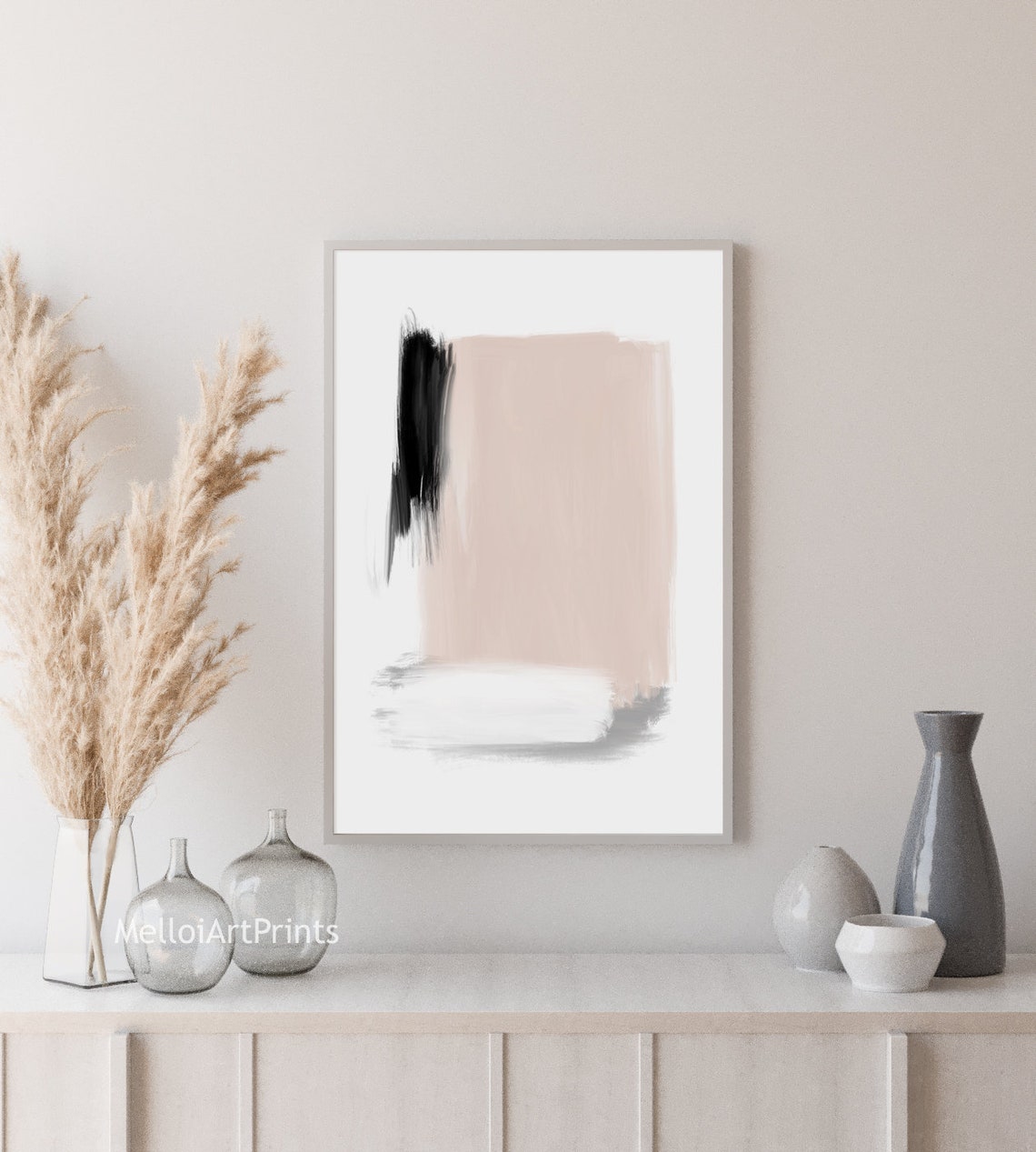 Blush Pink and Gray Expressive Brushstroke Abstract Minimal Art Poster - Image 2