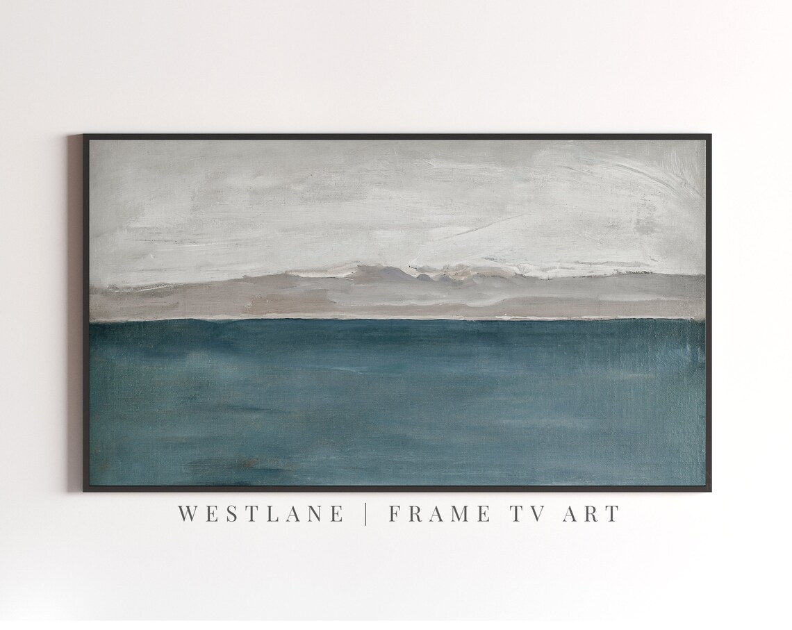 Minimalist Teal Blue Seascape Abstract Ocean Horizon Painting Wall Art Poster