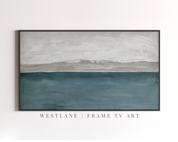 Minimalist Teal Blue Seascape Abstract Ocean Horizon Painting Wall Art Poster
