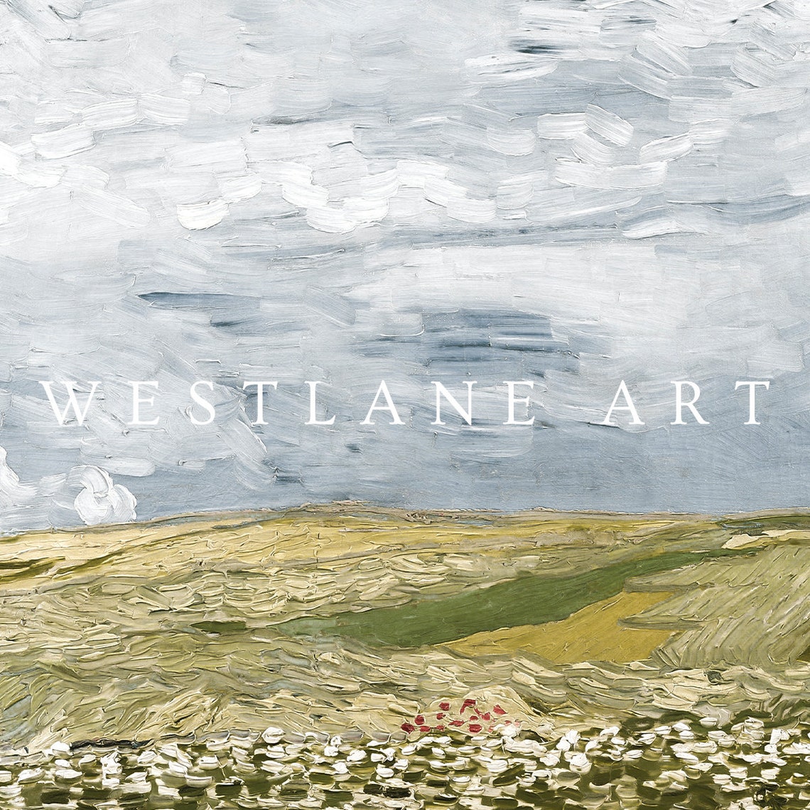 Abstract Landscape Oil Painting Textured Field Stormy Sky Poster - Image 2
