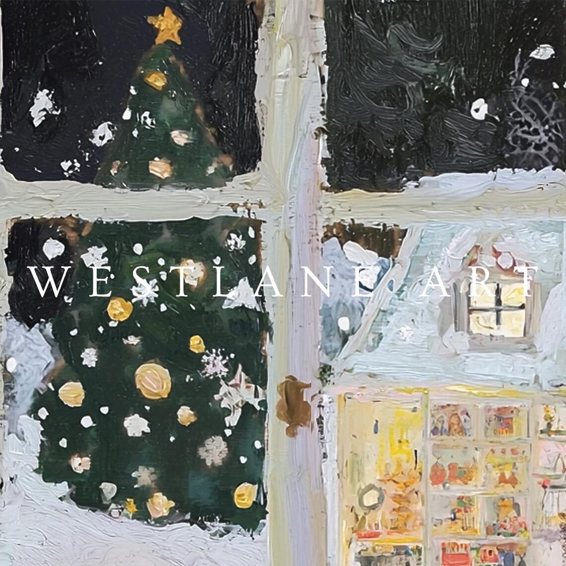 Christmas Eve Window Painting Lit Tree Snowy Night Holiday Art Print - Image 2