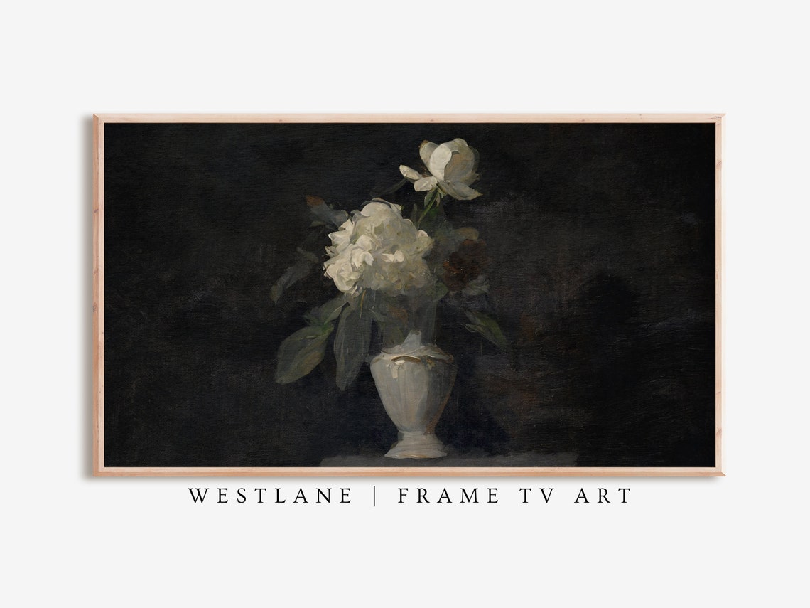Frame Tv Art Dark Floral Still Life Painting Farmhouse Living Room Decor Tv Art Tv338 - Image 2