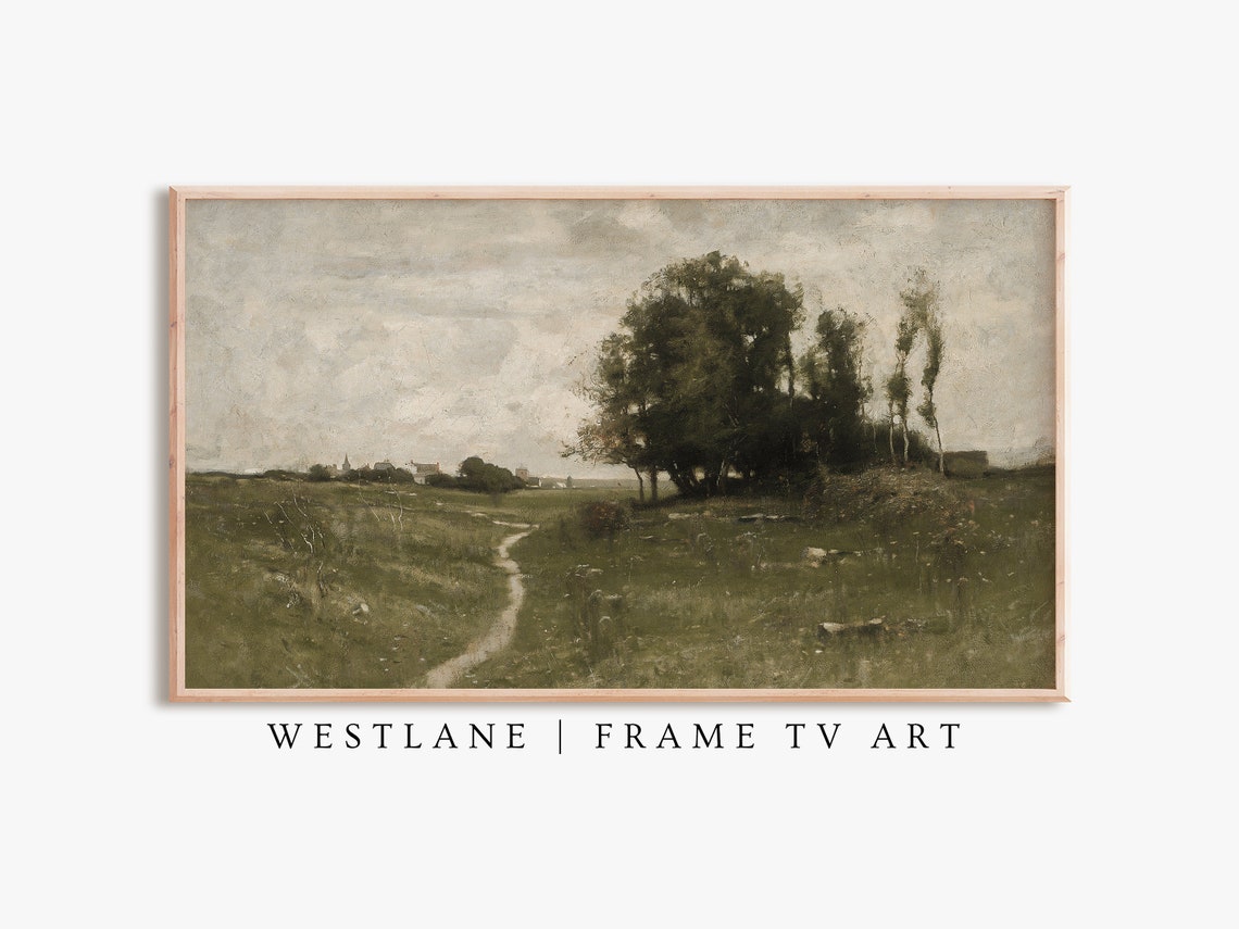 Dark Moody Vintage Country Field Path Old Trees Landscape Poster