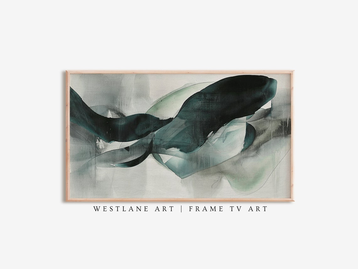 Modern Abstract Teal Sweeping Brushstrokes Dark Green Canvas Poster