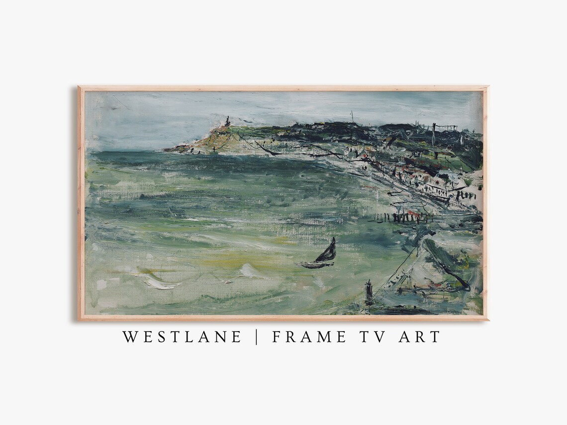 Green Coastal Bay Impressionist Seascape Painting Sailboat Wall Art Poster