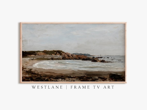 Moody Rocky Coastline Vintage Seascape Oil Painting Coastal Wall Art Poster