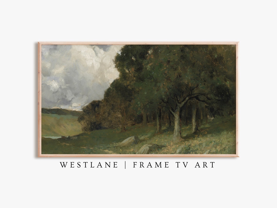 Woodland Edge Tall Trees Cloudy Sky Classic Landscape Oil Wall Art