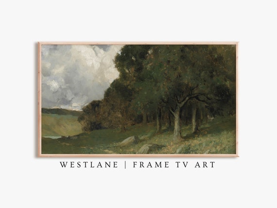 Frame Tv Art Vintage Landscape Oil Painting Country Farmhouse Tv