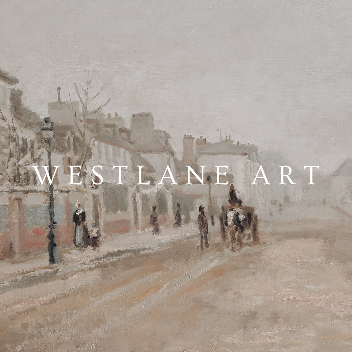 Vintage Muted Parisian Street Horse Carriage City Scene Print - Image 2