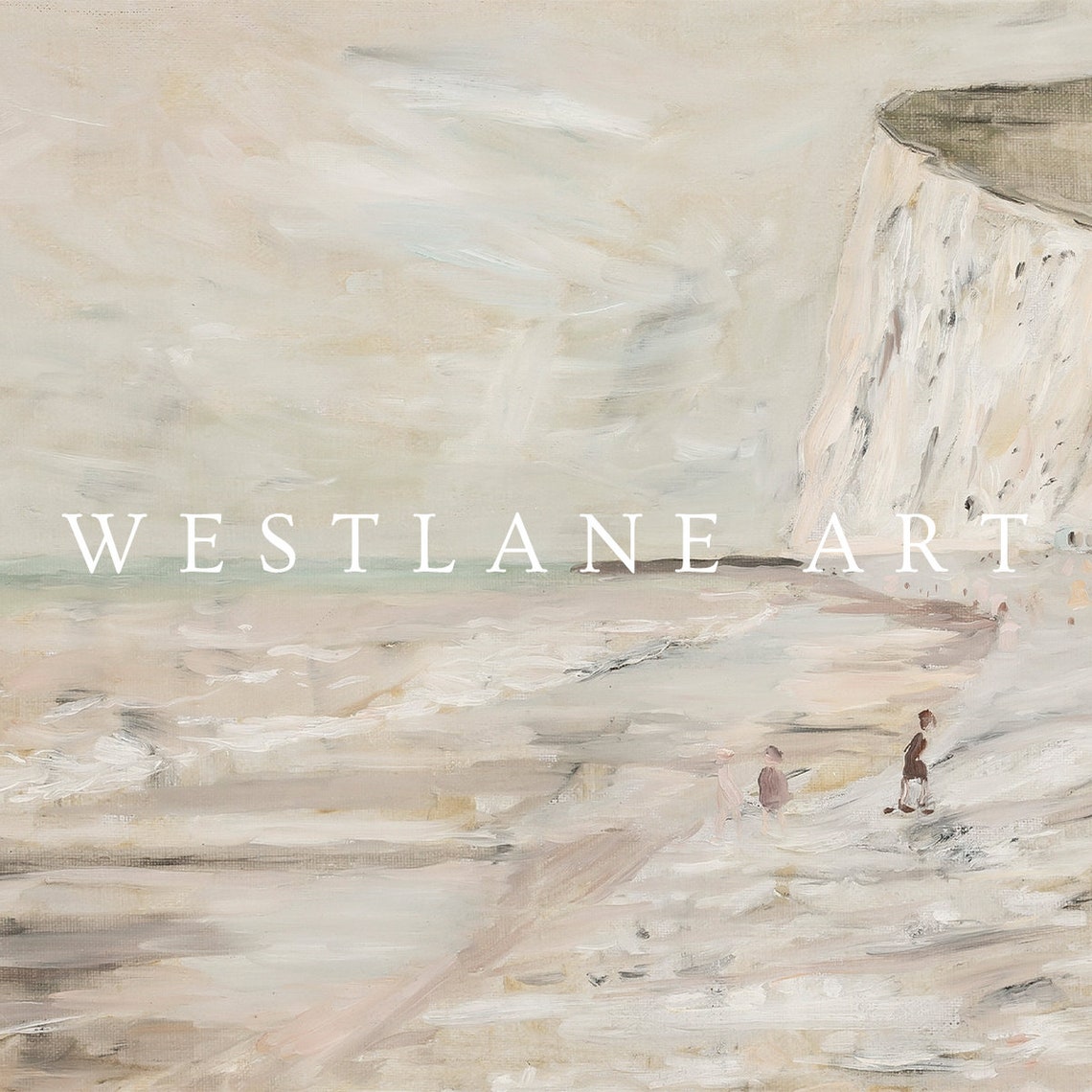 Neutral Beach Scene Pale Chalk Cliffs Muted Coastal Painting Poster - Image 2