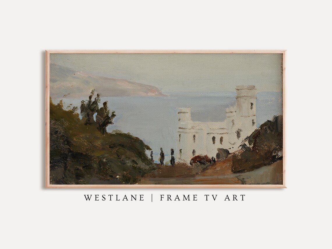 Vintage Coastal Castle Seaside Cliff Impressionist Landscape Poster
