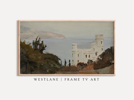 Vintage Coastal Castle Seaside Cliff Impressionist Landscape Poster