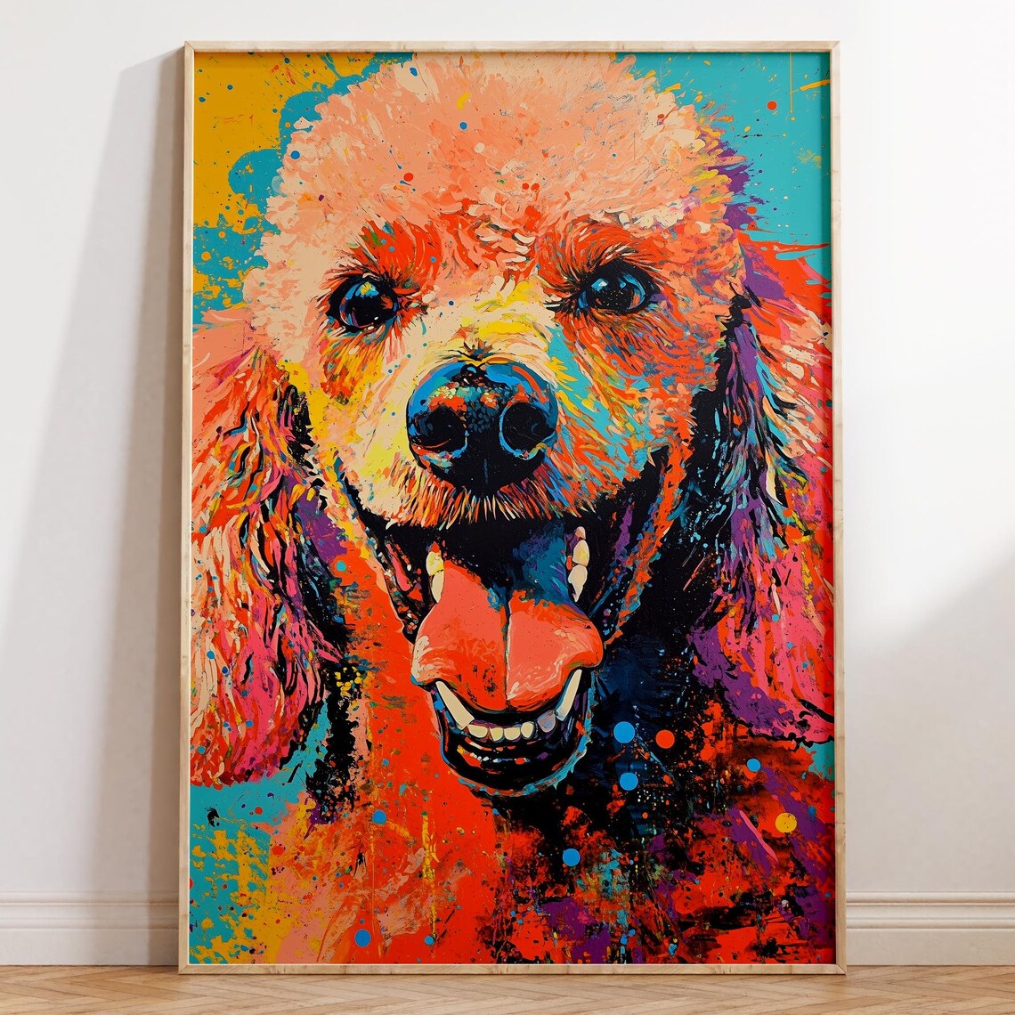 Happy Poodle Portrait Vibrant Pop Art Dog Painting Decor Print