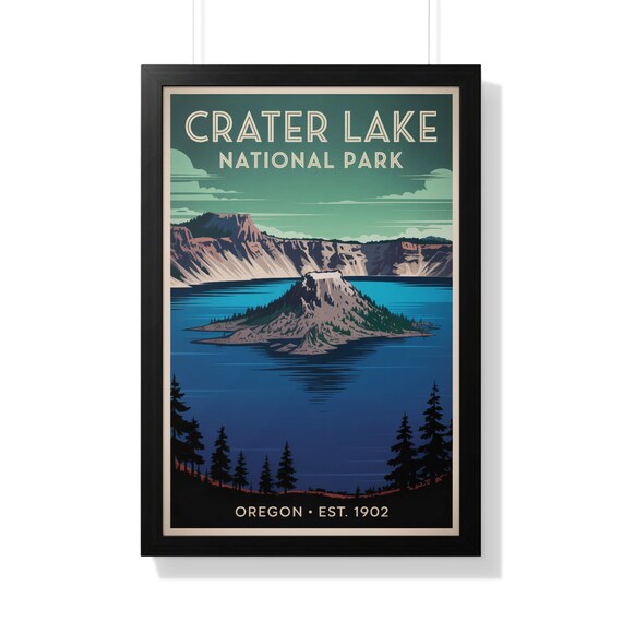 Crater Lake National Park Oregon Wizard Island Vintage Poster