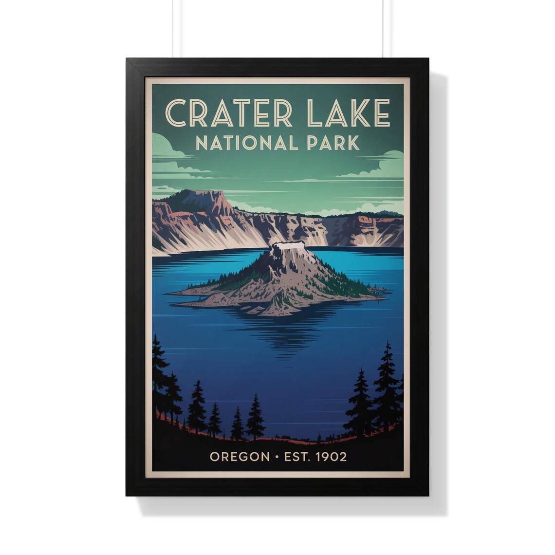 Crater Lake National Park Oregon Wizard Island Vintage Poster