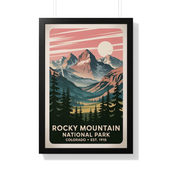 Rocky Mountain National Park Colorado Retro Travel Poster Peaks Sunset