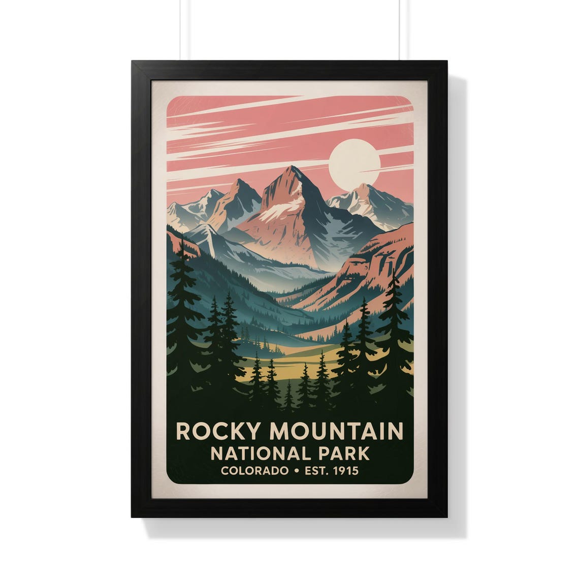 Rocky Mountain National Park Colorado Retro Travel Poster Peaks Sunset