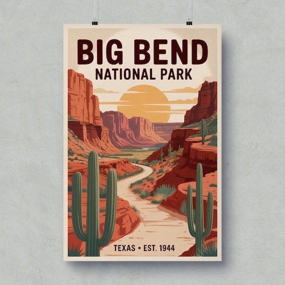 Big Bend National Park Texas Desert Canyon Cactus Vintage Poster