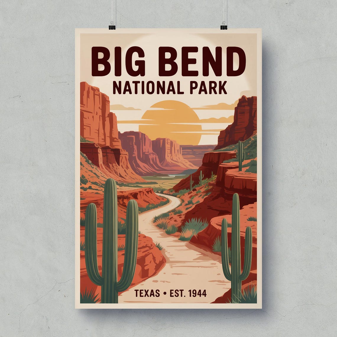Big Bend National Park Texas Desert Canyon Cactus Vintage Poster