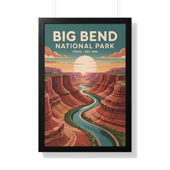 Big Bend National Park Texas Retro Travel Poster Canyon River Sunset Art
