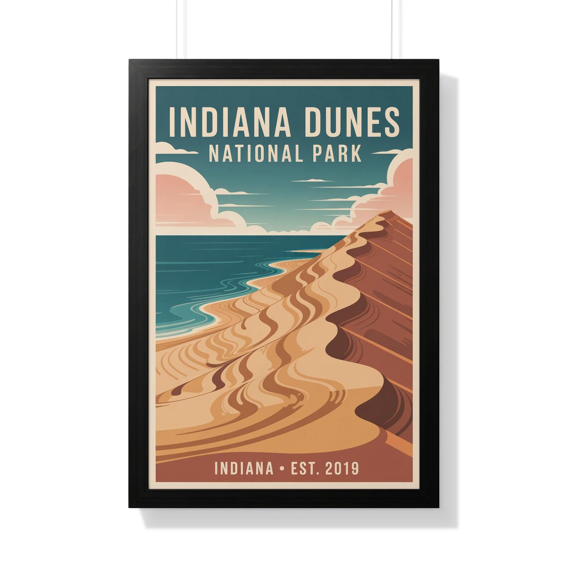 Indiana Dunes National Park Retro Dune Beach Shoreline Travel Poster