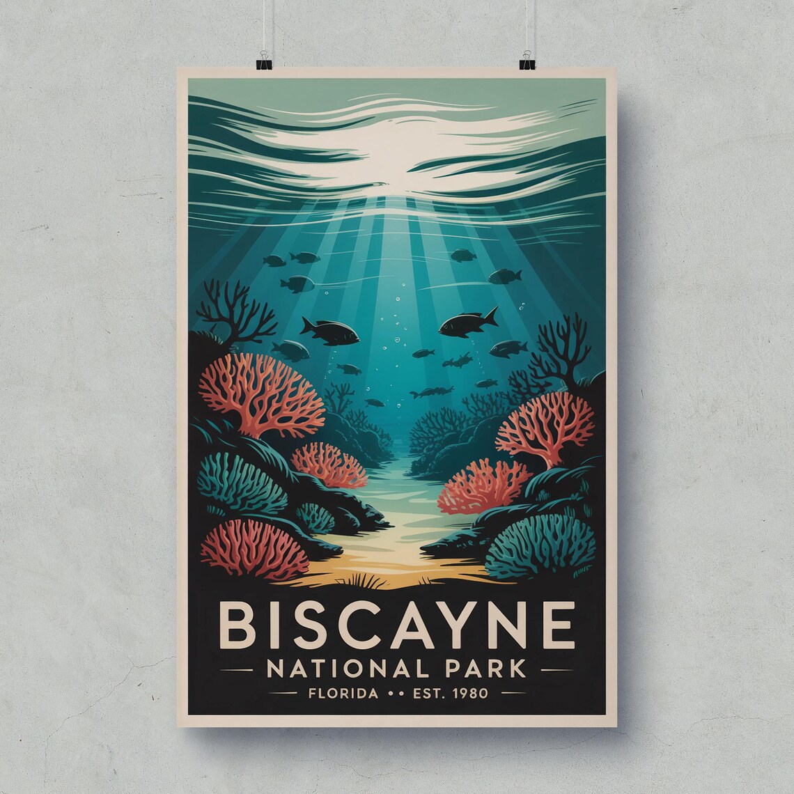 Biscayne National Park Underwater Coral Reef Vintage Travel Poster