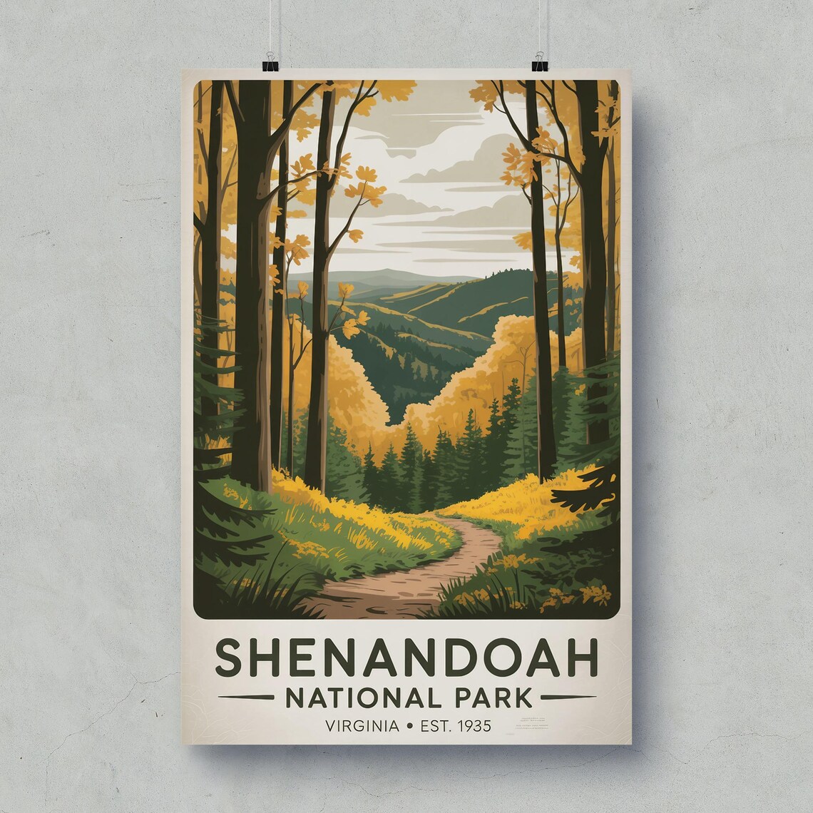 Shenandoah National Park Virginia Fall Forest Path Vintage Travel Poster