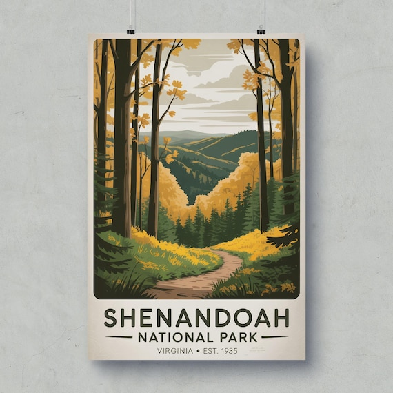 Shenandoah National Park Virginia Fall Forest Path Vintage Travel Poster
