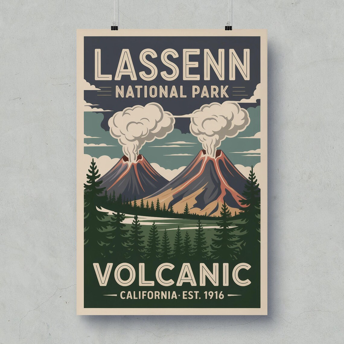 Lassen Volcanic National Park Smoking Peaks California Travel Poster