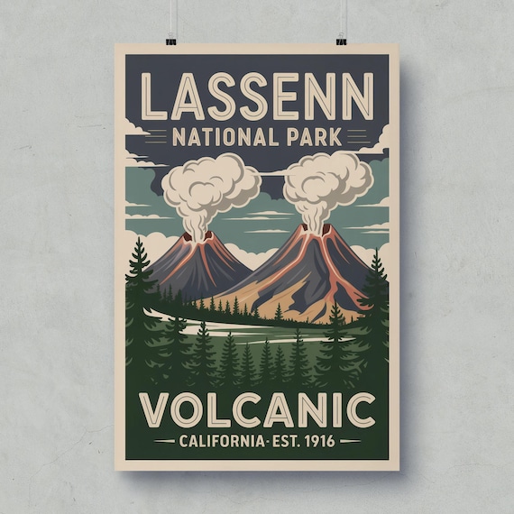 Lassen Volcanic National Park Smoking Peaks California Travel Poster