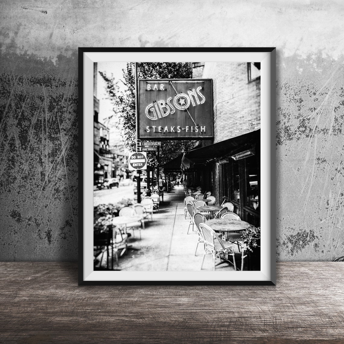 Gibsons Bar Steaks Fish Neon Sign Sidewalk Patio Chicago Poster - Image 2
