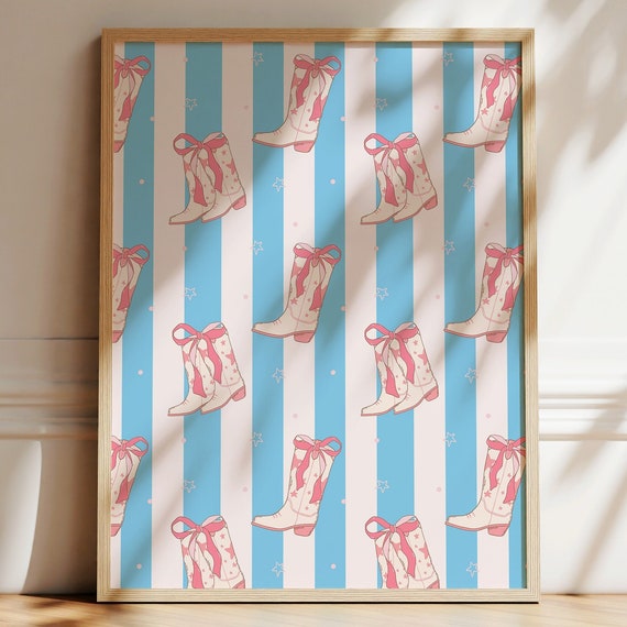 Coquette Cowgirl Boots Art Print Trendy Dorm Decor